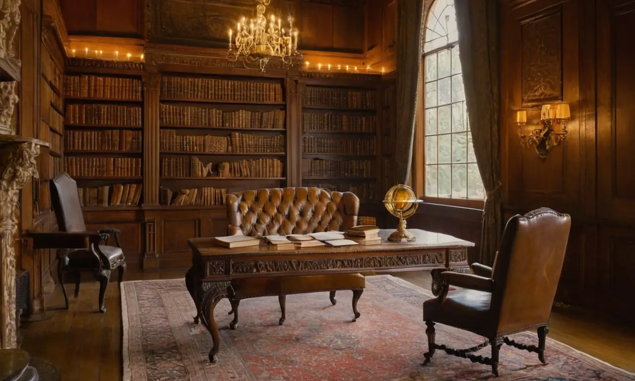 Une bibliothèque ancienne, riche en atmosphère