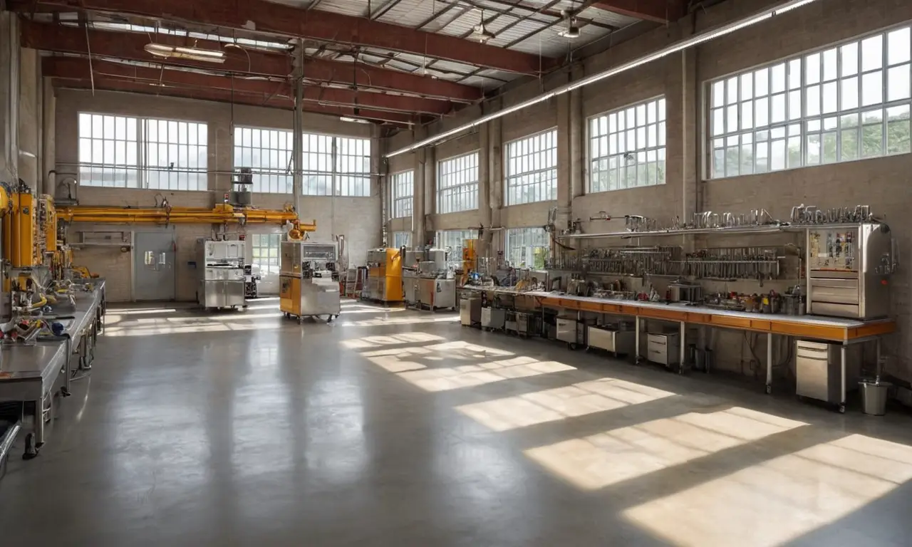 Atelier industriel élégant avec lumière chaleureuse