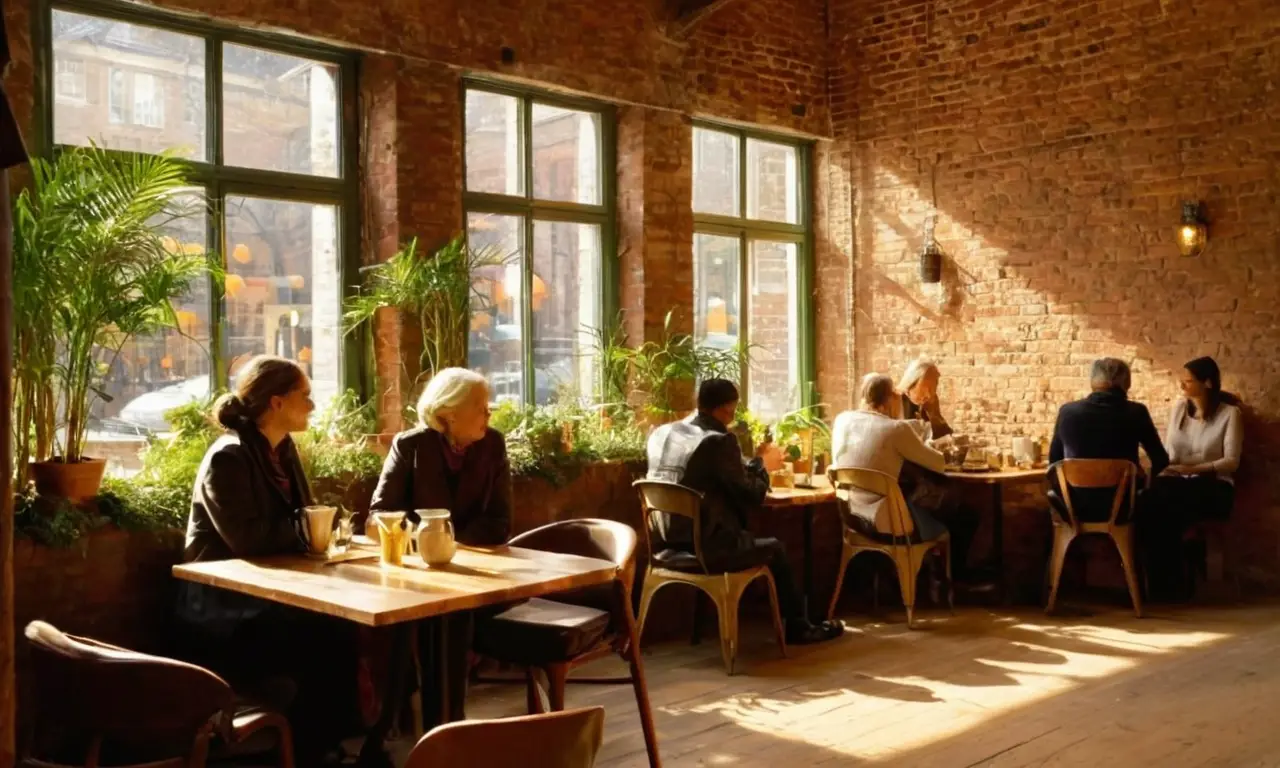 Café animé, ambiance chaleureuse et échanges divers