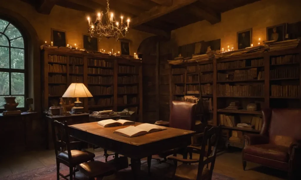 Une bibliothèque ancienne avec une ambiance chaleureuse