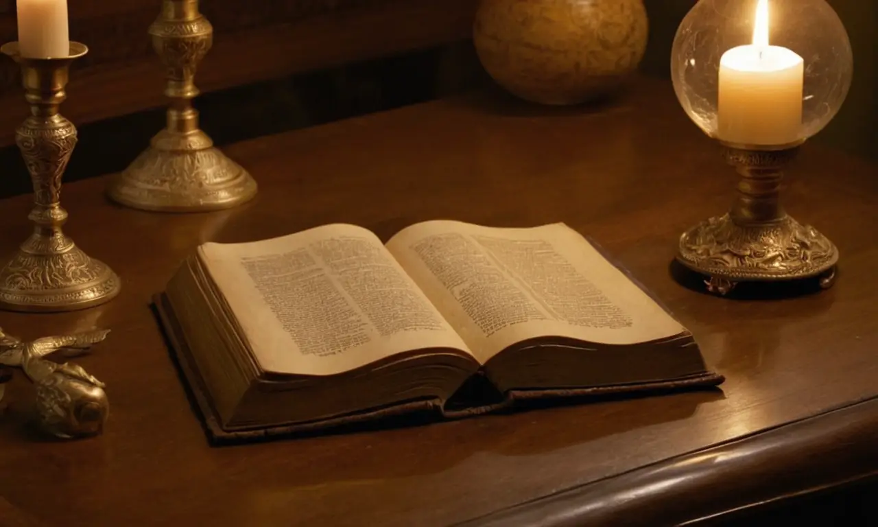 Une table en bois dans une room sombre