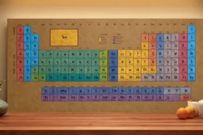 Tableau périodique élégant et coloré en détail