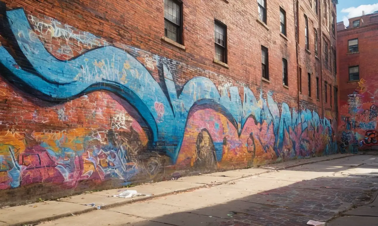 Allée urbaine animée avec graffitis colorés