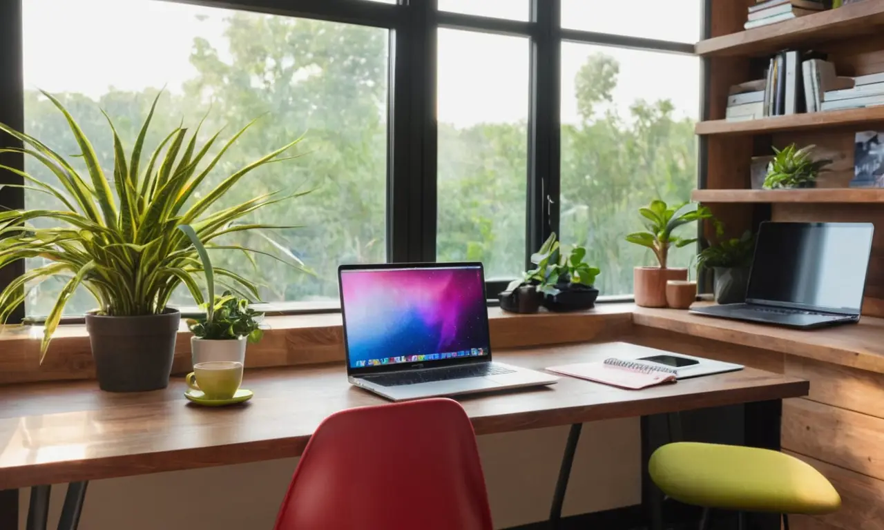 Bureau moderne avec ordinateur et lumière naturelle