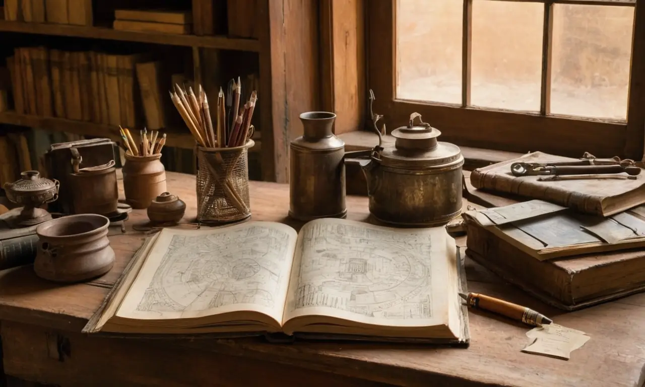 Table en bois avec livres techniques anciens