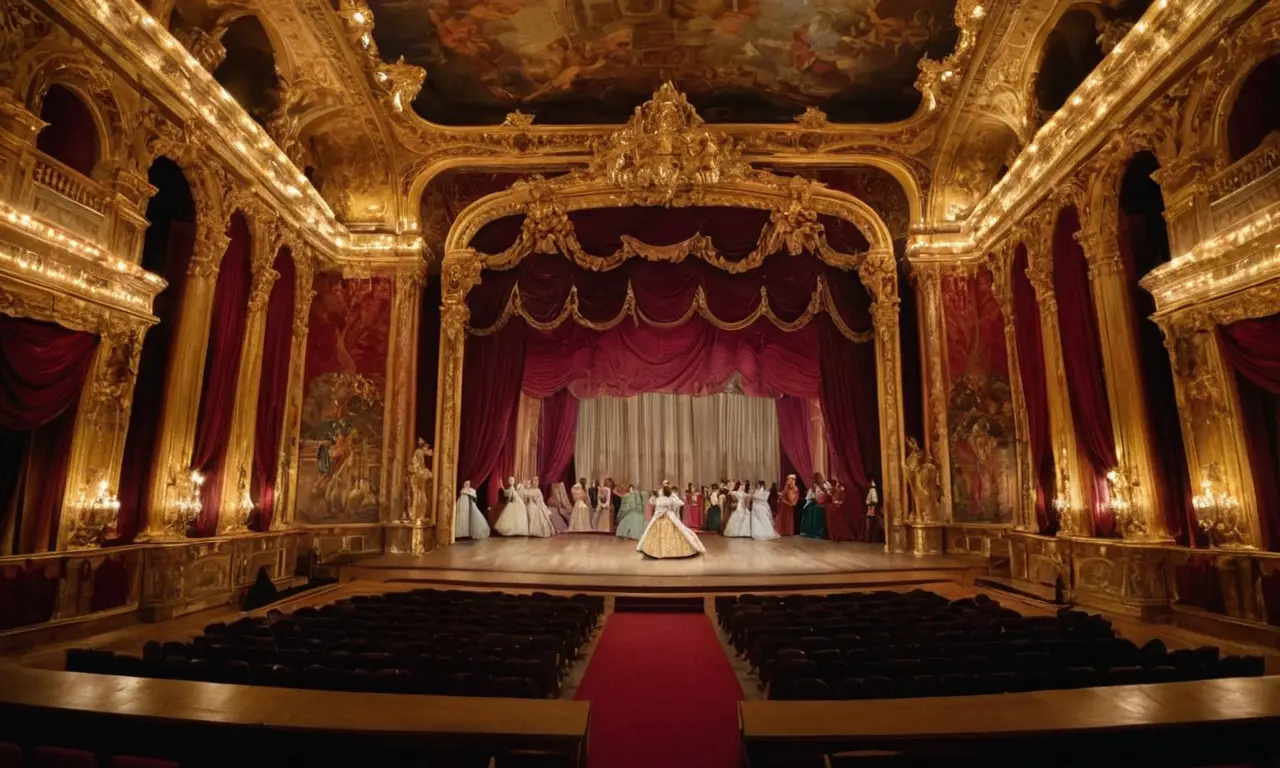 Scène baroque avec acteurs et éclairage dramatique
