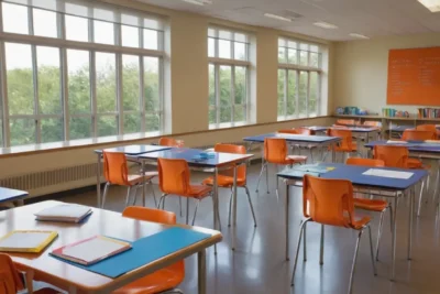 Salle de classe lumineuse et organisée