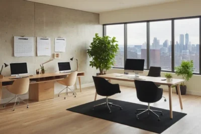 Bureau moderne lumineux avec détails soignés