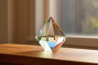 Prisme en verre créant un arc-en-ciel
