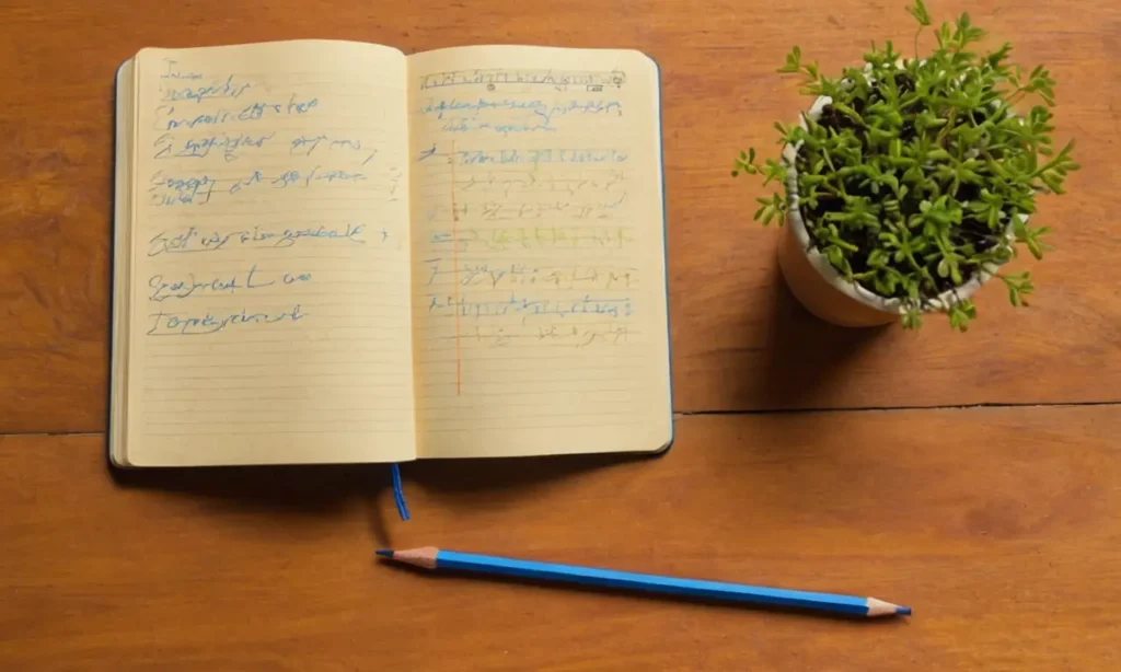 Cahier ouvert sur un bureau en bois