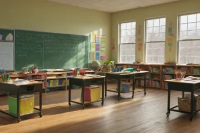 Salle de classe ensoleillée et animée