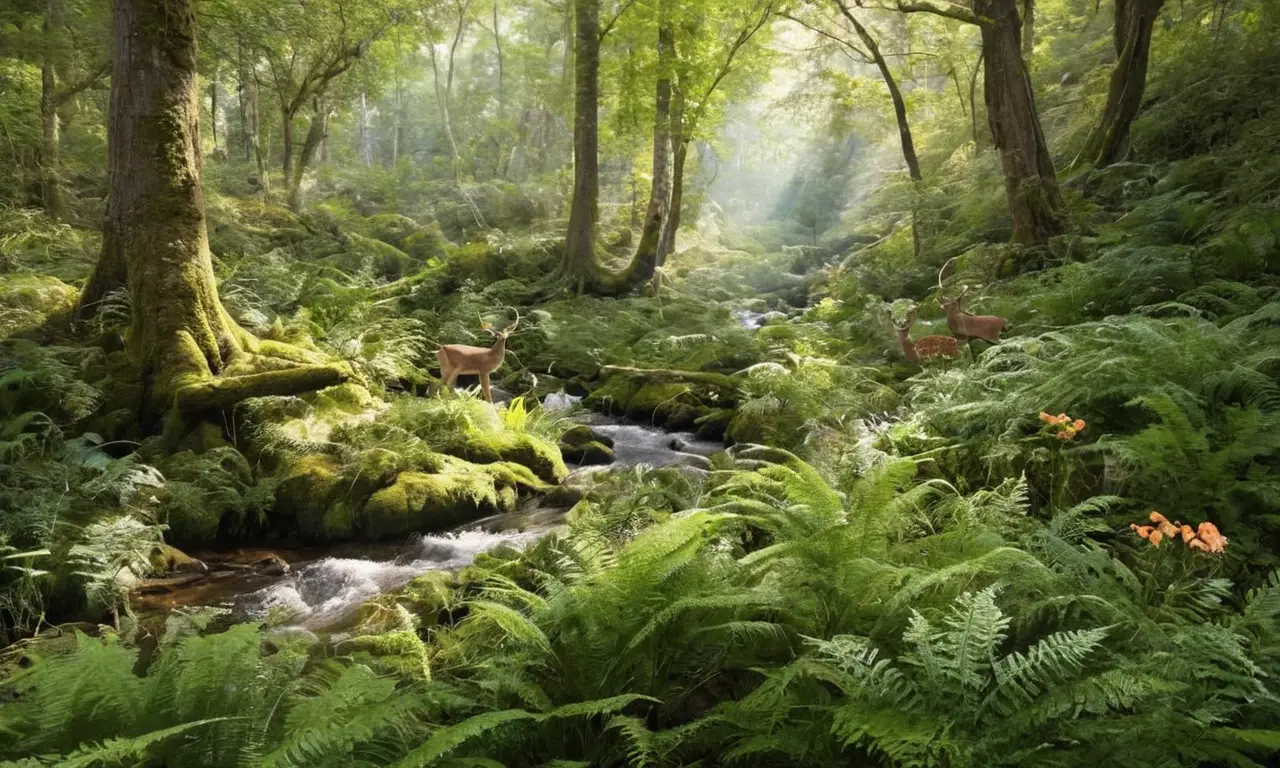 Scène forestière vibrante, biodiversité en harmonie