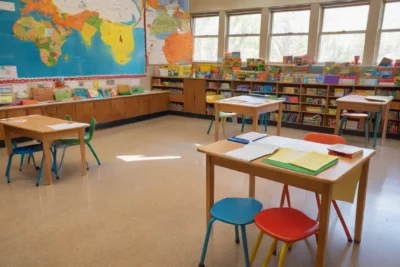Salle de classe lumineuse et bien organisée