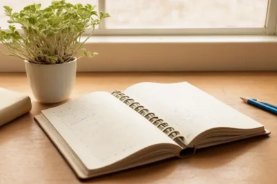 Scène studieuse sur un bureau en bois