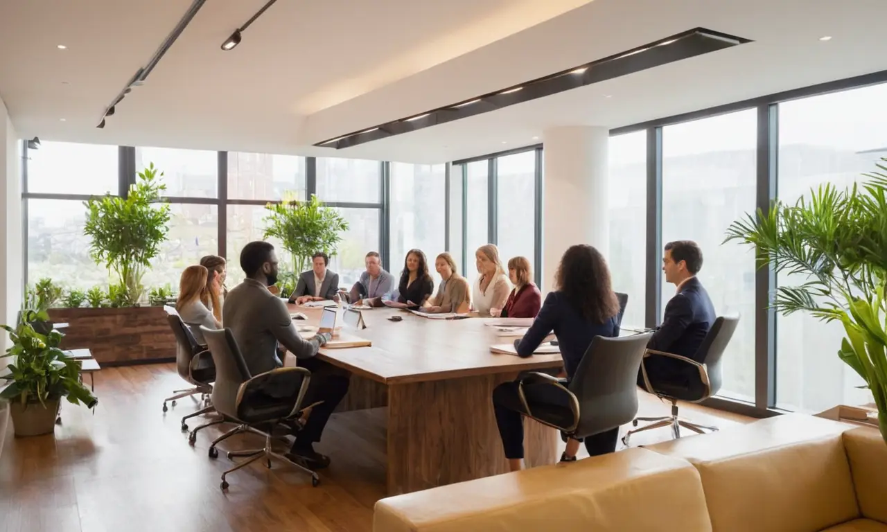 Bureau moderne avec employees divers et lumineux