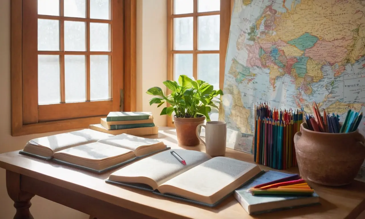 Un bureau en bois lumineux et chaotique