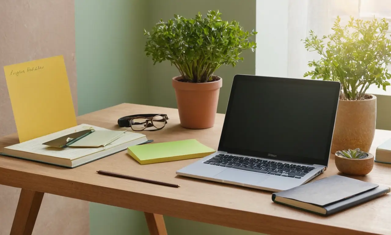 Bureau en bois, ambiance chaleureuse et studieuse