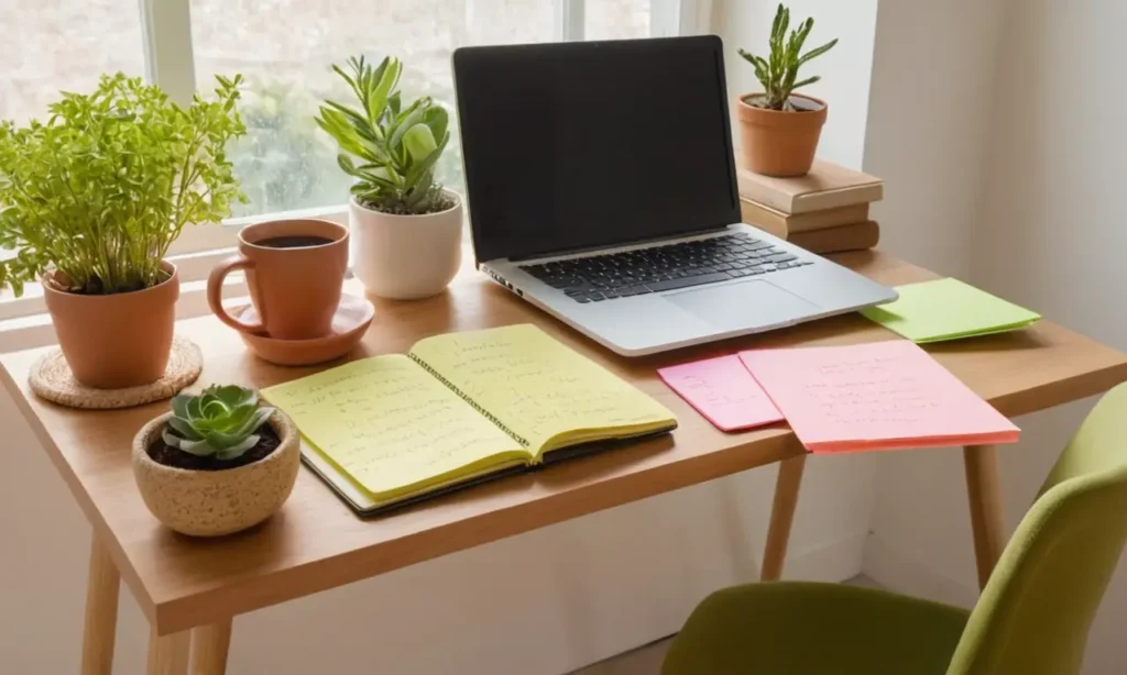 Chambre lumineuse et inspirante avec bureau organisé