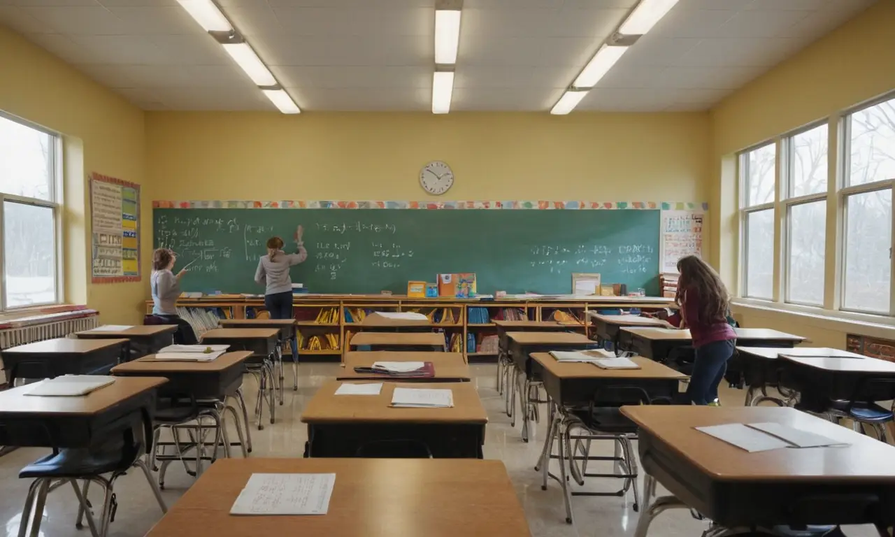 Une classe ensoleillée, élèves concentrés sur les équations