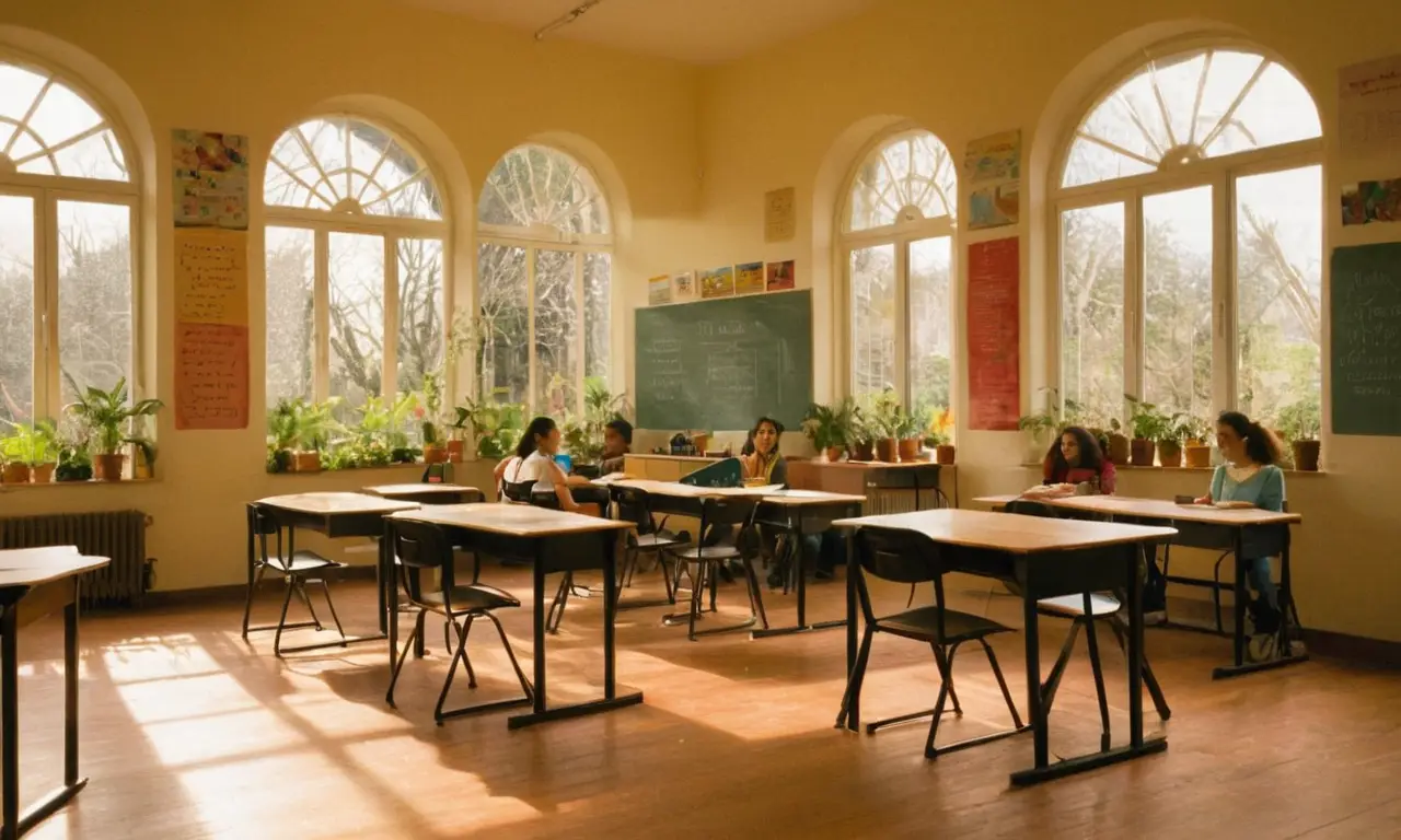 Salle de classe ensoleillée, apprentissage dynamique