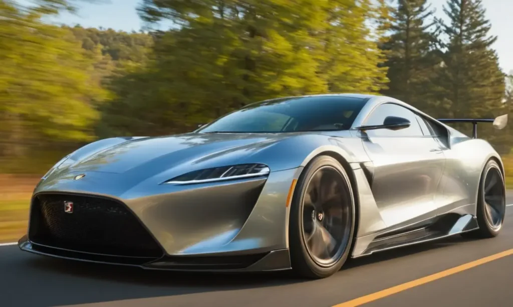 Une voiture élégante et brillante en mouvement