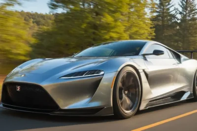 Une voiture élégante et brillante en mouvement
