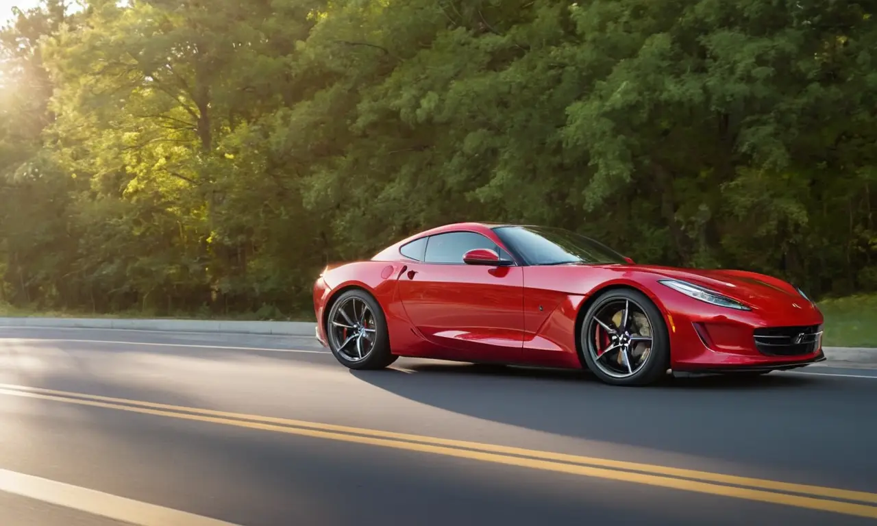 Voiture de sport rouge brillante sous le soleil