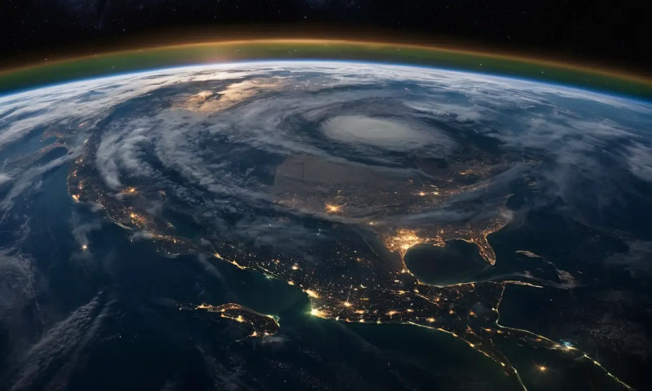 Espace cosmique avec Terre et satellite brillant