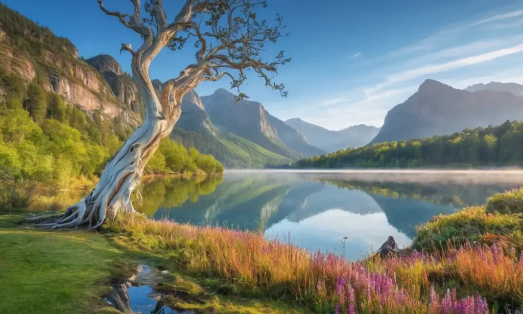 Un paysage surréaliste vibrant et harmonieux