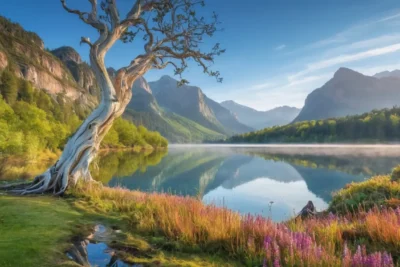 Un paysage surréaliste vibrant et harmonieux