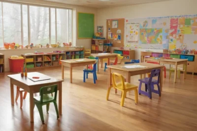 Salle de classe colorée et lumineuse