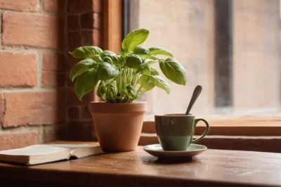 Table en bois avec café et livres italiens