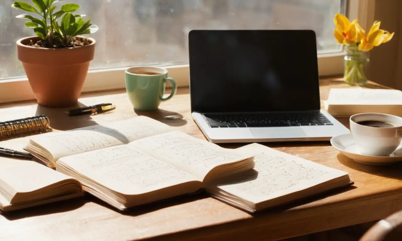 Bureau animé, livres, café et concentration