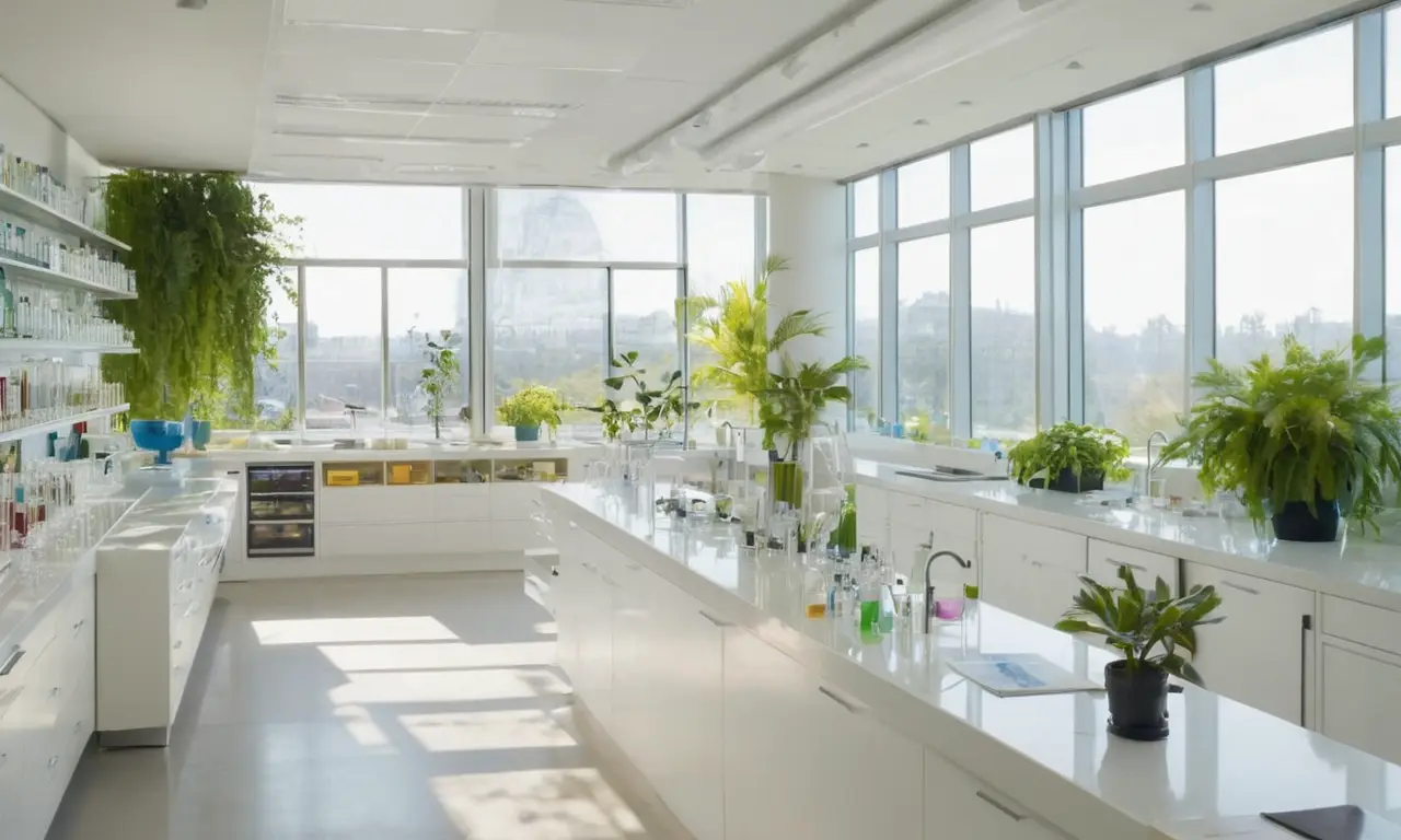 Laboratoire lumineux avec équipements de recherche soignés