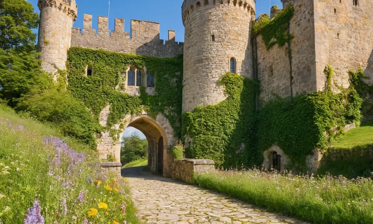 Château médiéval majestueux sur une colline verdoyante