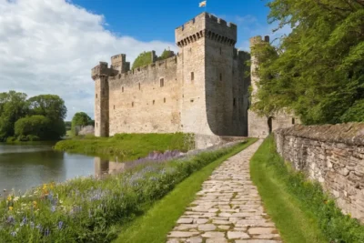 Un château médiéval majestueux sous un ciel clair
