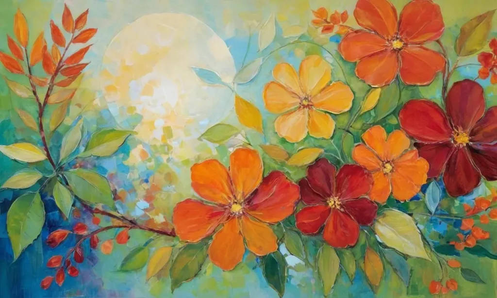 Palette vibrante avec formes dynamiques et lumière
