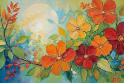 Palette vibrante avec formes dynamiques et lumière