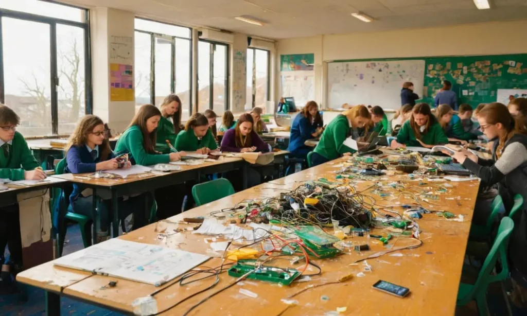 Salle de classe désordonnée avec étudiants engagés