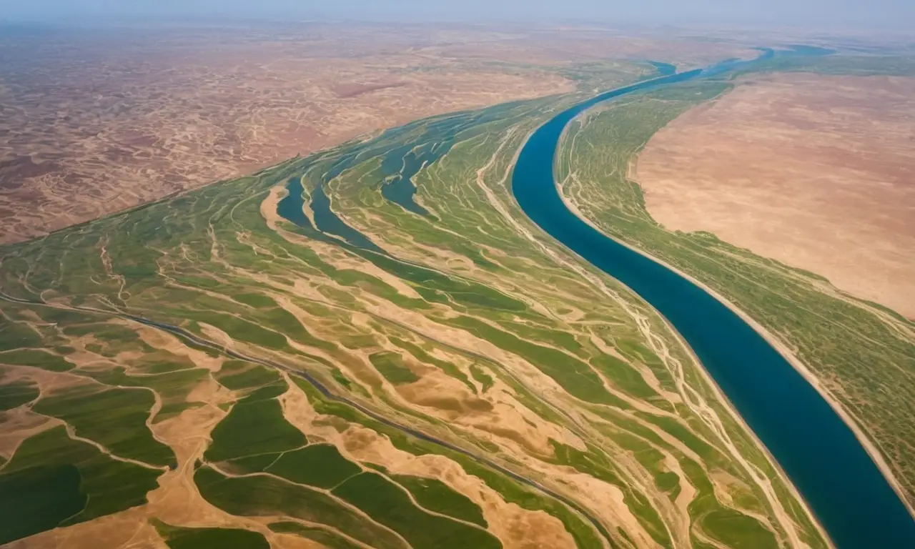 Vue aérienne des rivières Tigris et Euphrate