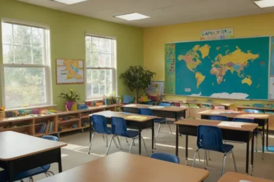 Salle de classe lumineuse et organisée