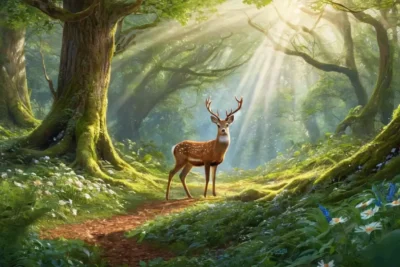 Écosystème vibrant et harmonieux avec animaux