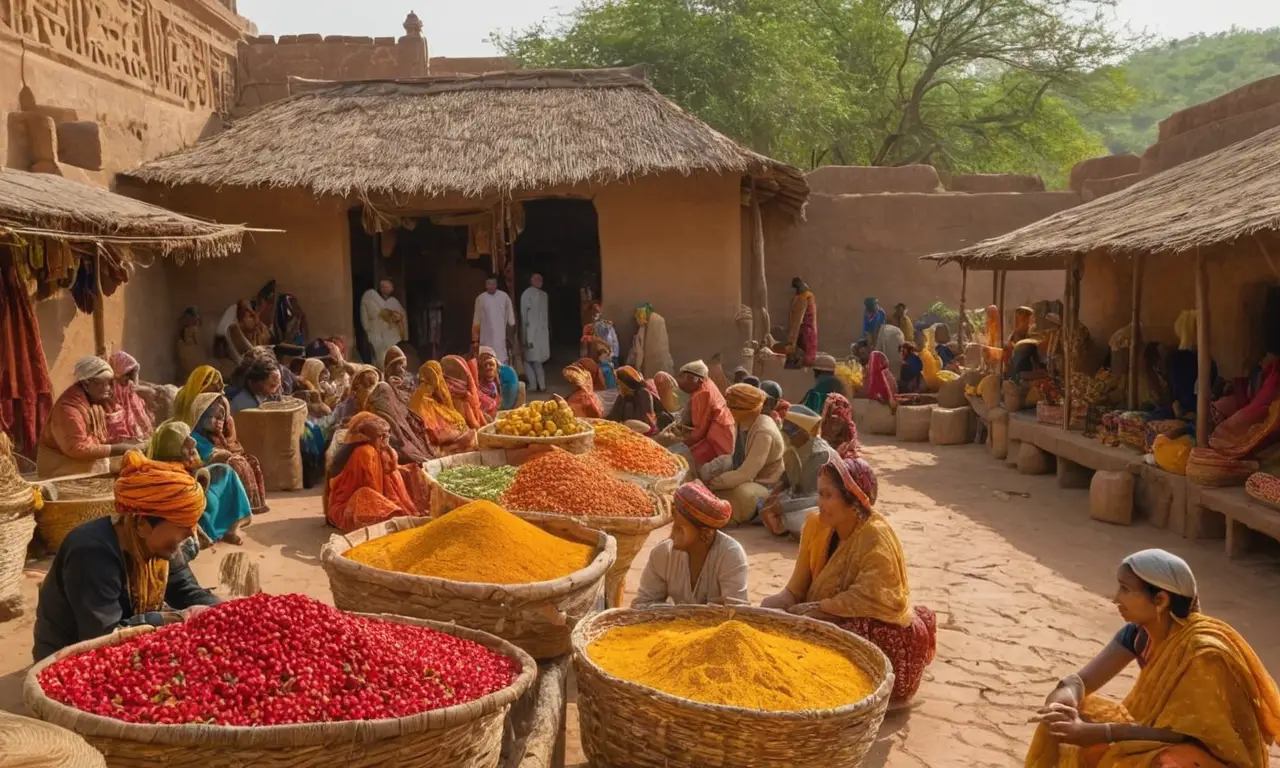 Marché vibrant avec cultures et couleurs