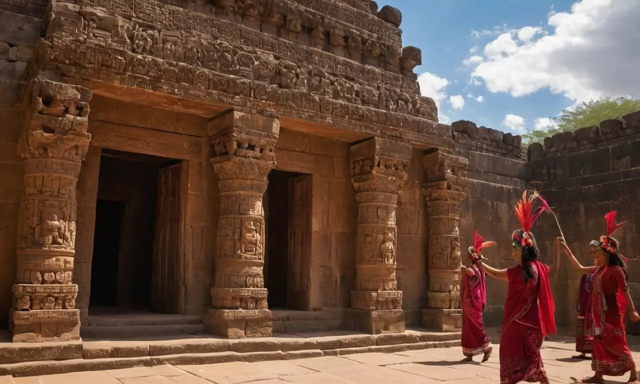 Scène vivante dans un temple aztèque