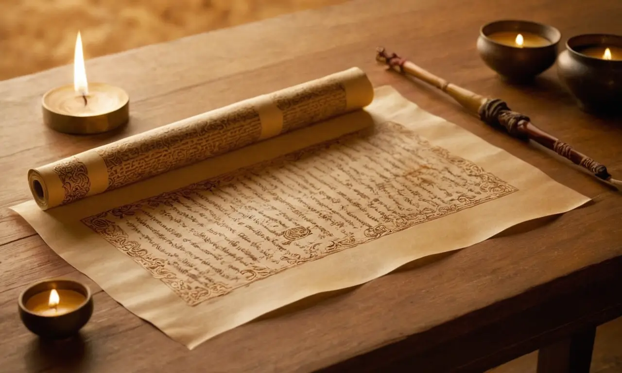 Des parchemins anciens sur une table en bois