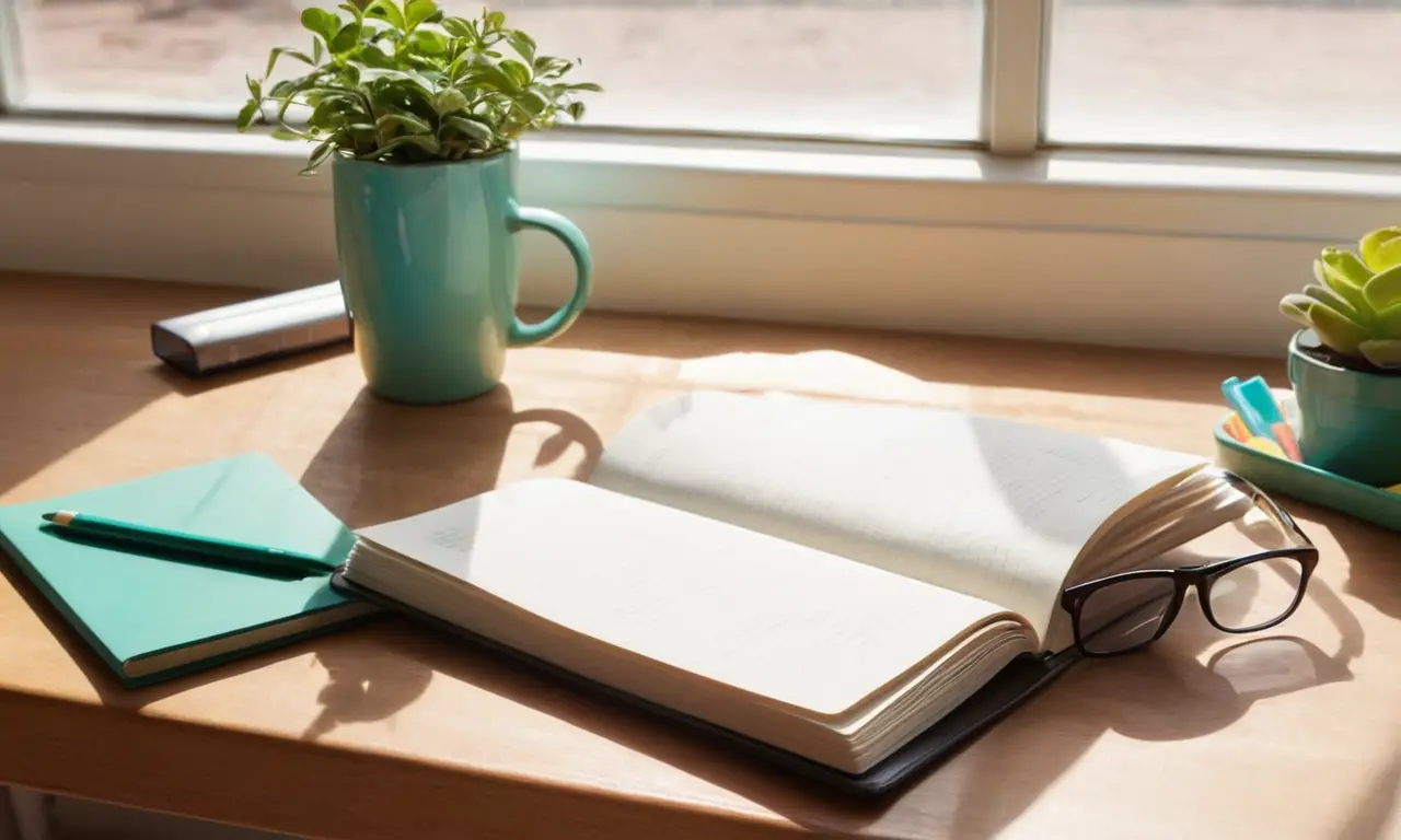 Bureau organisé, lumière douce, ambiance productive