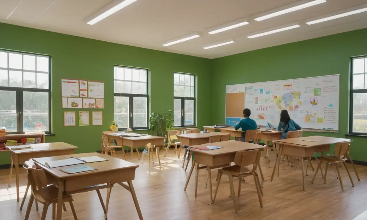 Salle de classe lumineuse, ambiance dapprentissage immersive