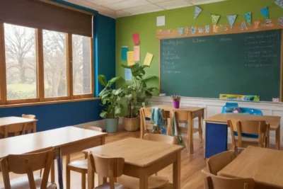 Salle de classe dynamique et colorée
