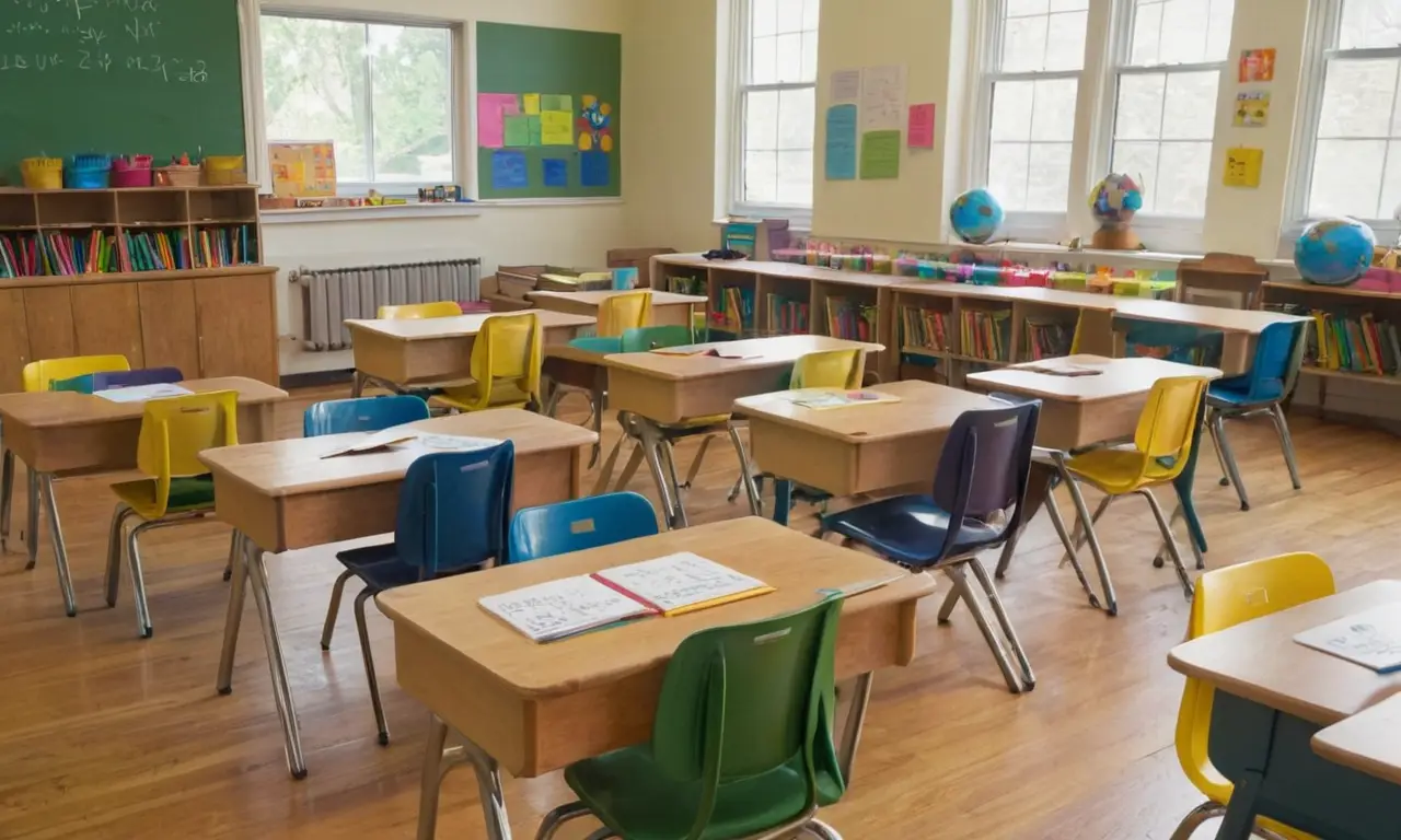 Salle de classe lumineuse avec élèves concentrés