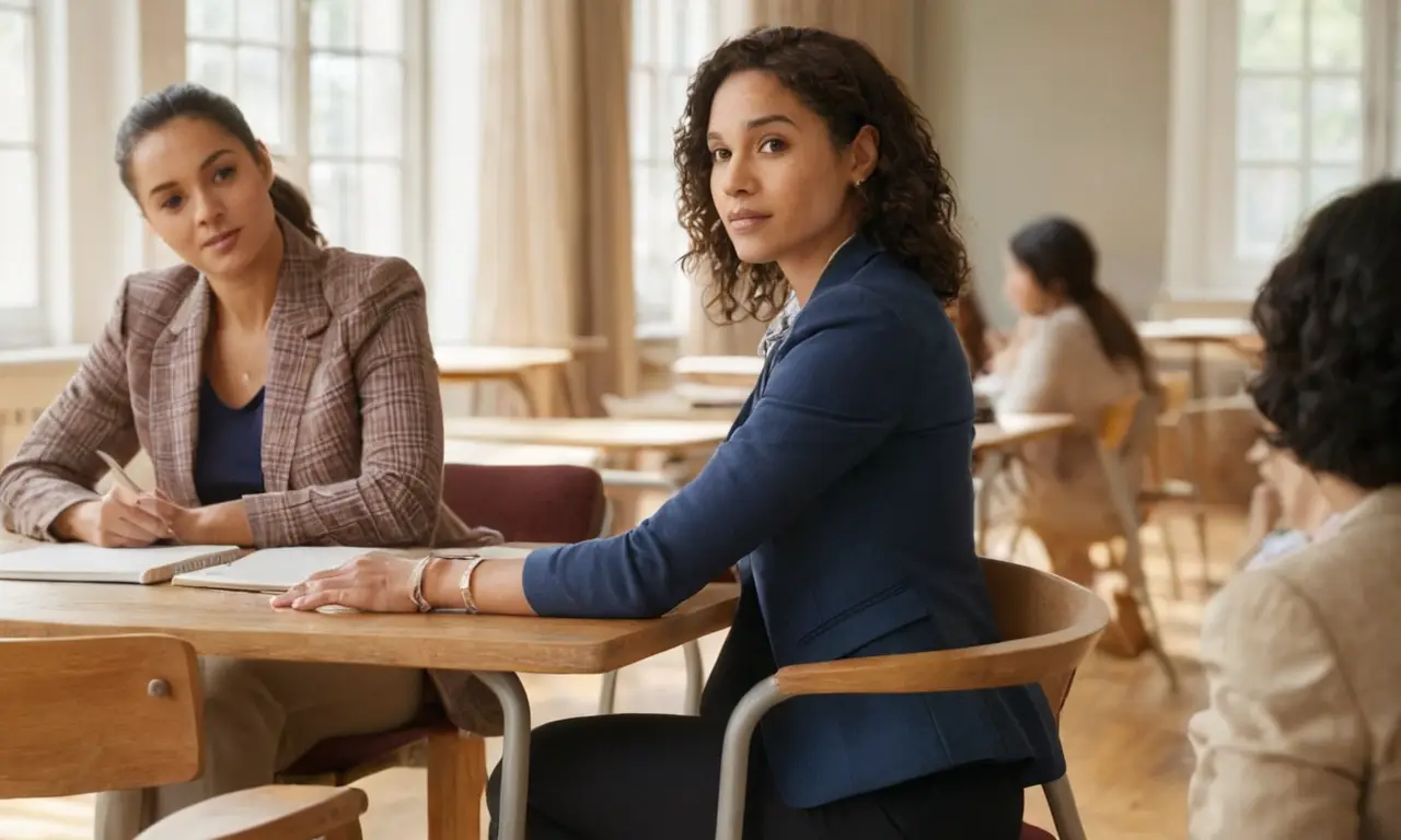 Salle de classe lumineuse avec étudiants engagés